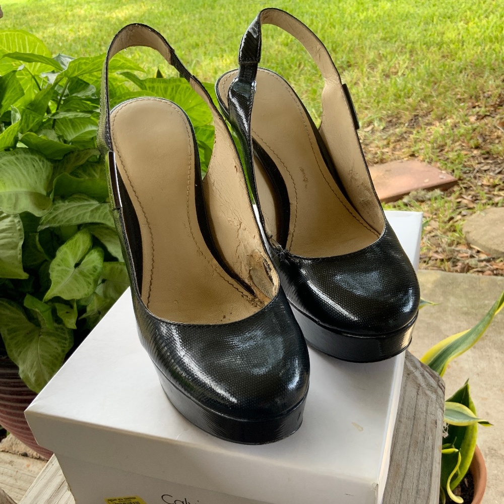 Calvin Klein Black Platform Lizard Heels